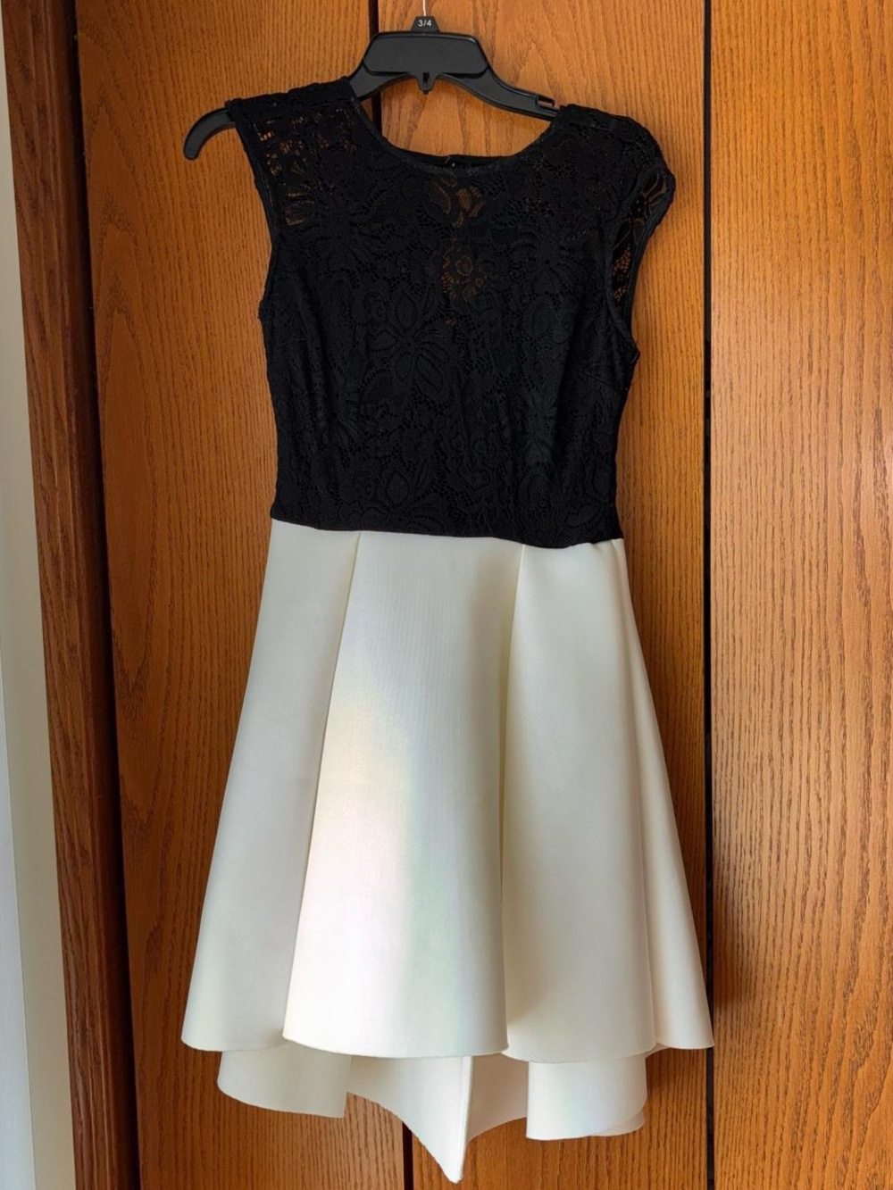 Black Lace Top White Skirt Fit-and-Flare Dress